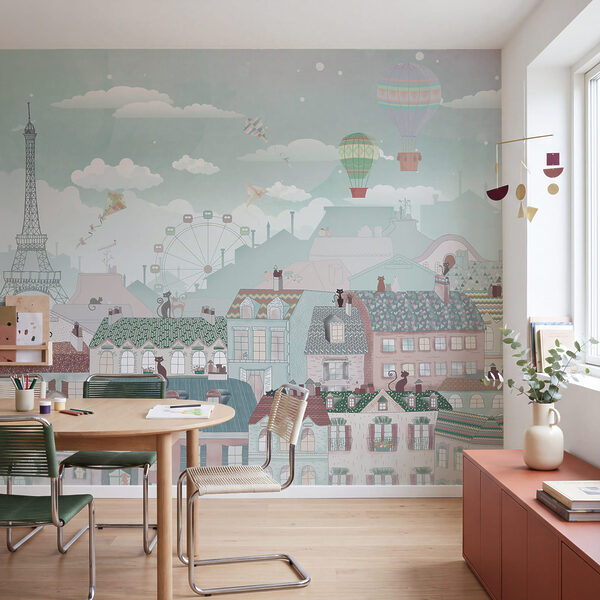City with many buildings and hot air balloons Wall mural City with many buildings and hot air balloons