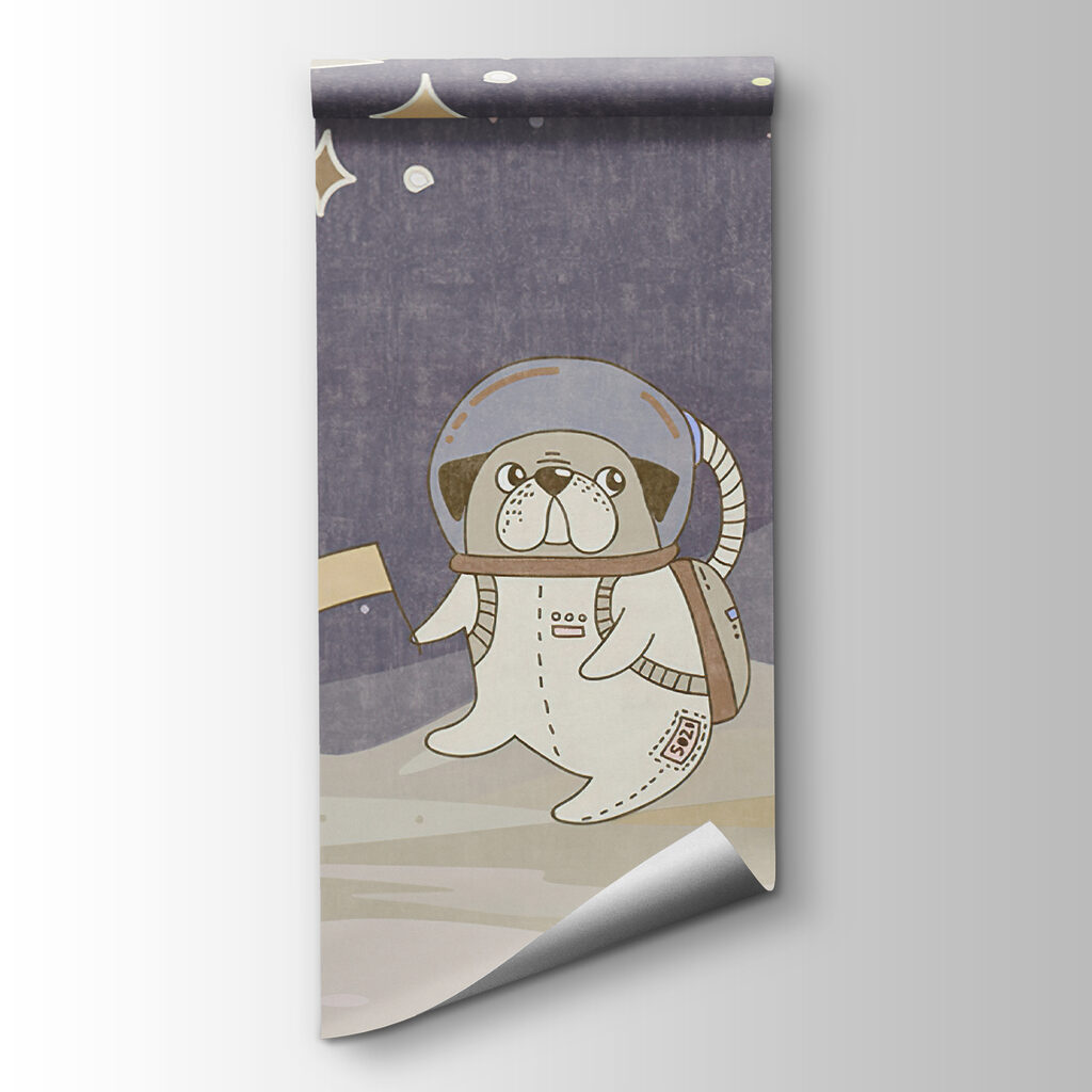 Cartoon space scene with planets and stars