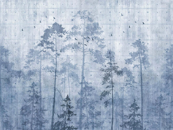 Group of trees with birds flying