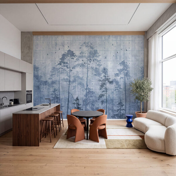 Group of trees with birds flying Wall mural Group of trees with birds flying