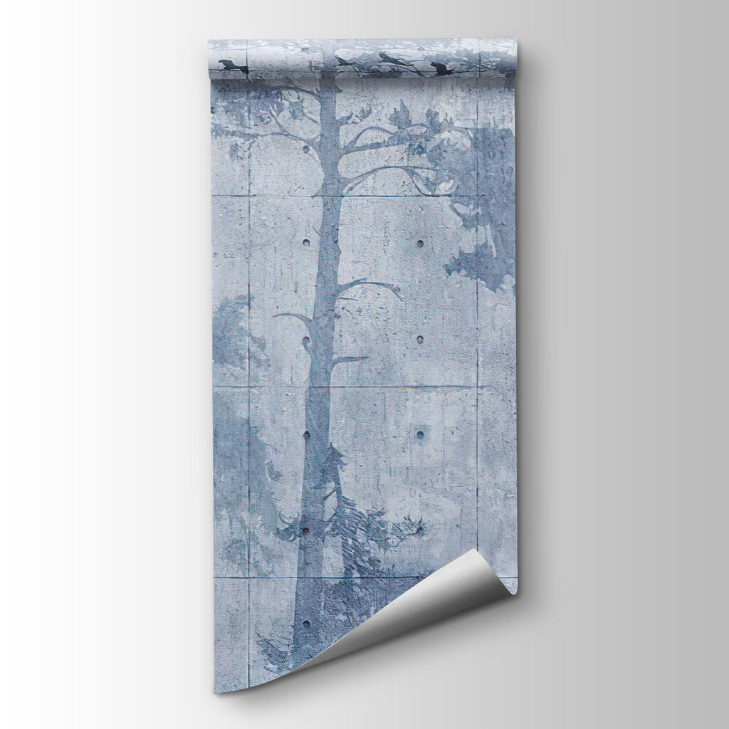 Group of trees with birds flying