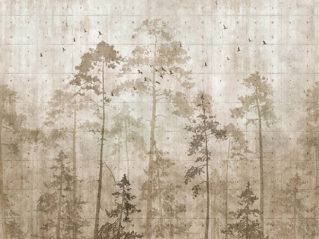 Group of trees with birds flying Group of trees with birds flying