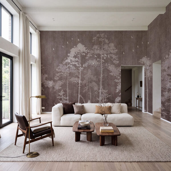 Group of trees with birds flying Wall mural Group of trees with birds flying