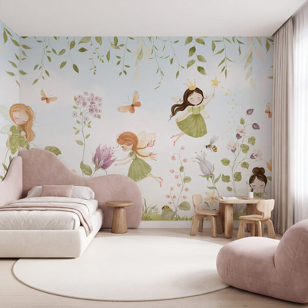 Enchanting fairies in a whimsical garden Wall mural Enchanting fairies in a whimsical garden