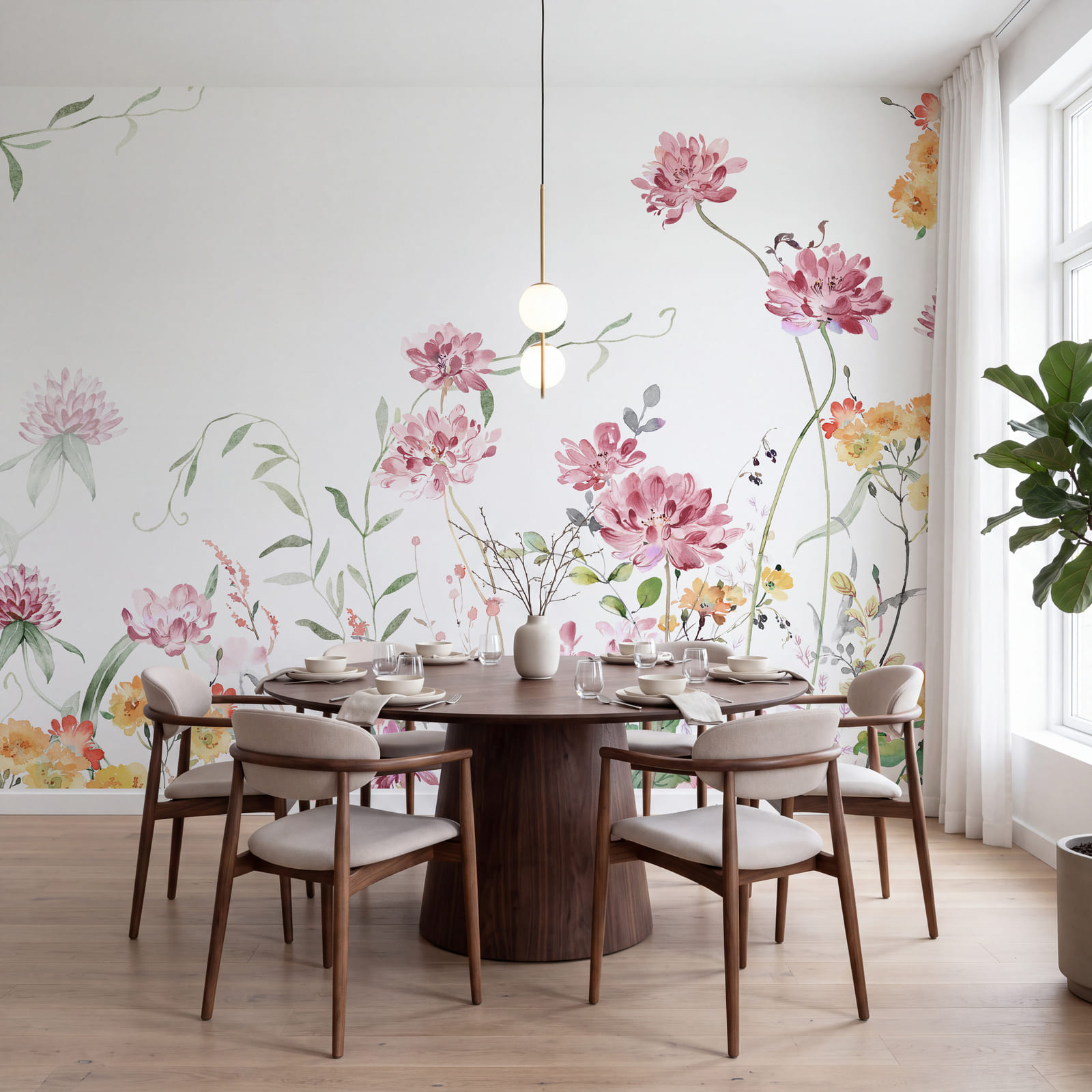 Painting of flowers and leaves