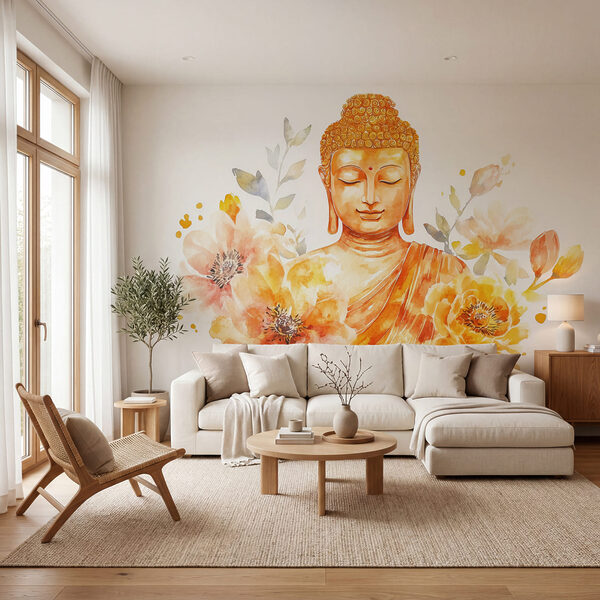 Painting of a buddha with flowers Wall mural Painting of a buddha with flowers