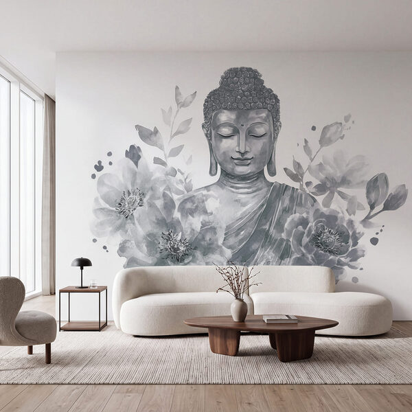Statue of a buddha surrounded by flowers Wall mural Statue of a buddha surrounded by flowers