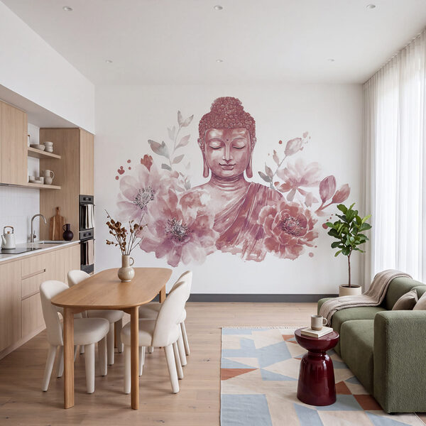 Painting of a buddha with flowers Wall mural Painting of a buddha with flowers