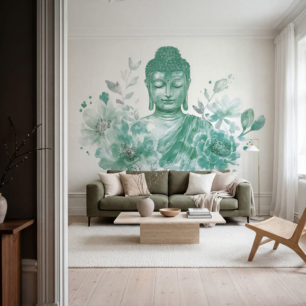 Painting of a buddha with flowers Wall mural Painting of a buddha with flowers