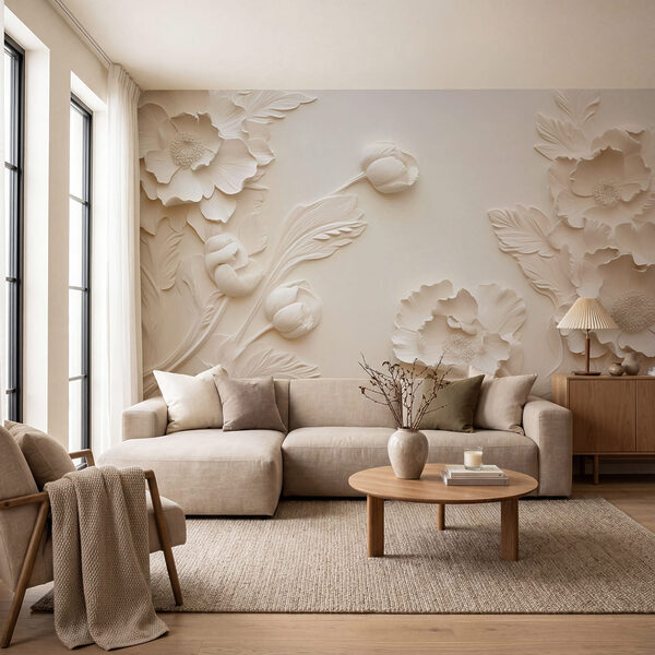 Whimsical floral design in white Wall mural Whimsical floral design in white