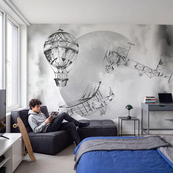 Drawing of airplanes and a balloon Wall mural Drawing of airplanes and a balloon