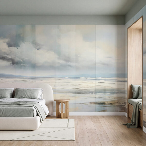 Beach with waves and clouds Wall mural Beach with waves and clouds