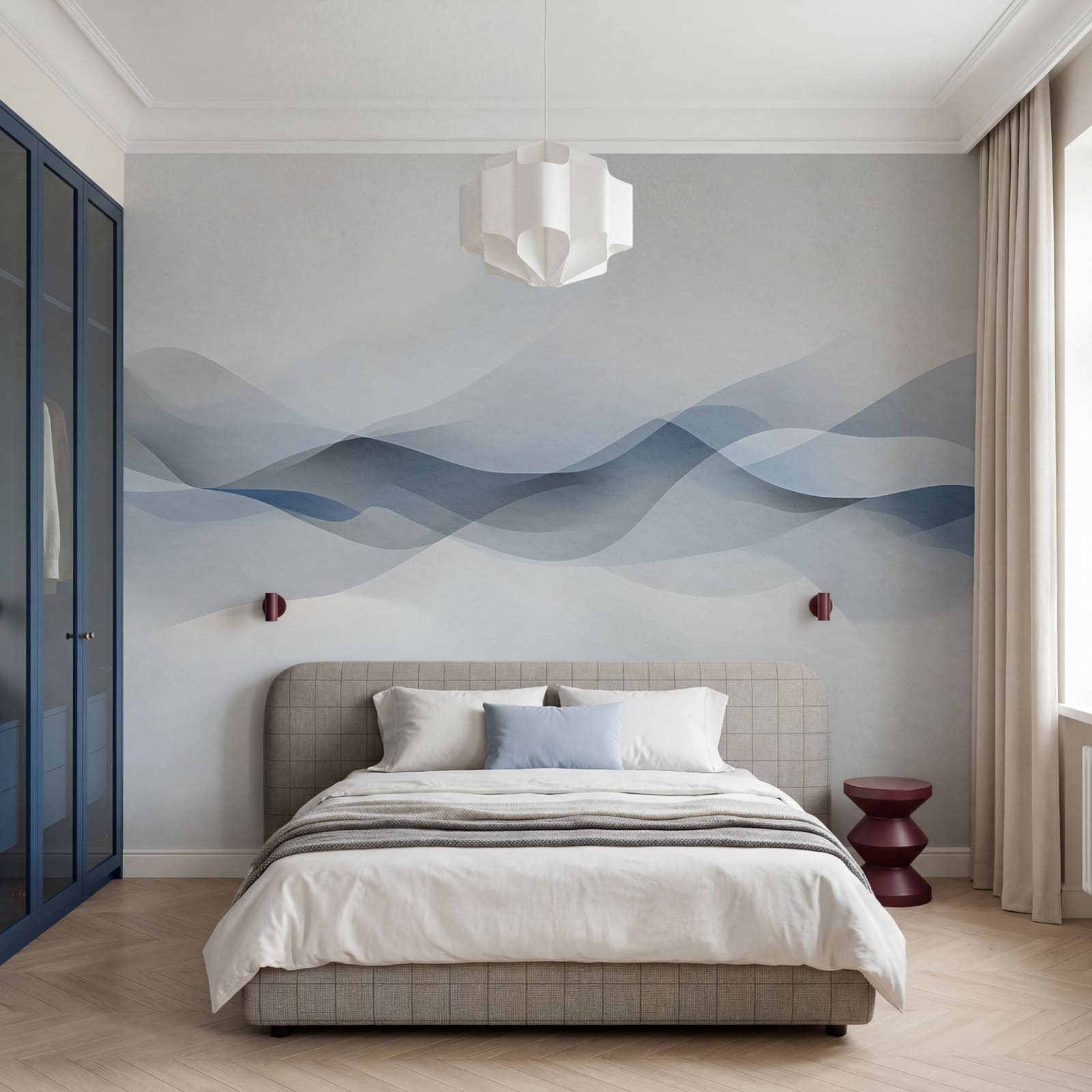 White background with blue waves
