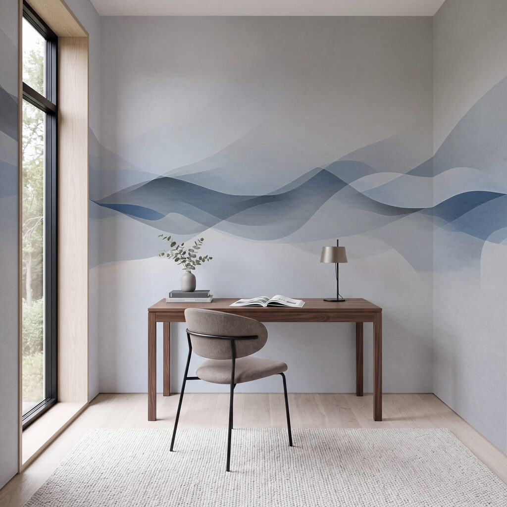 White background with blue waves
