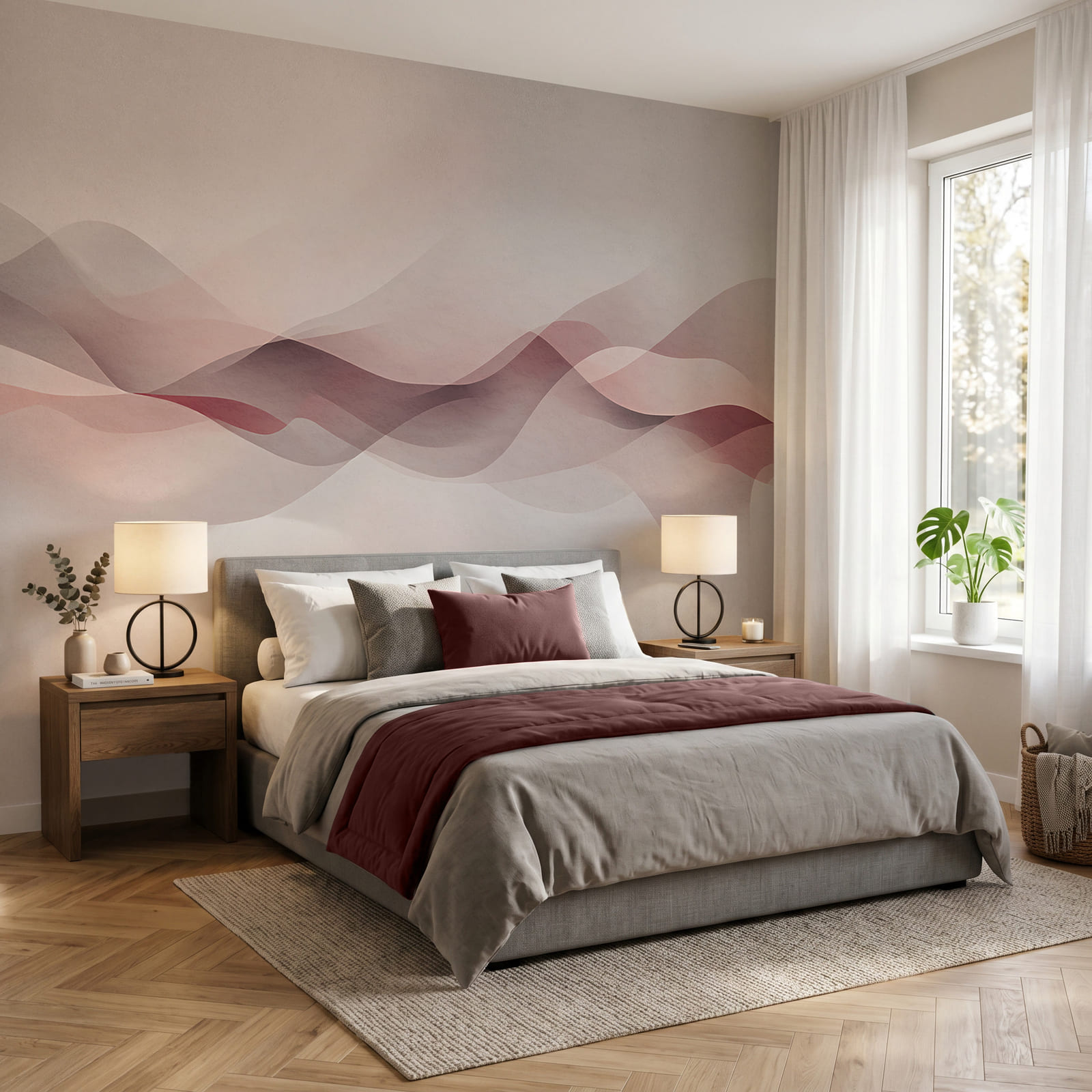 White background with pink and purple waves