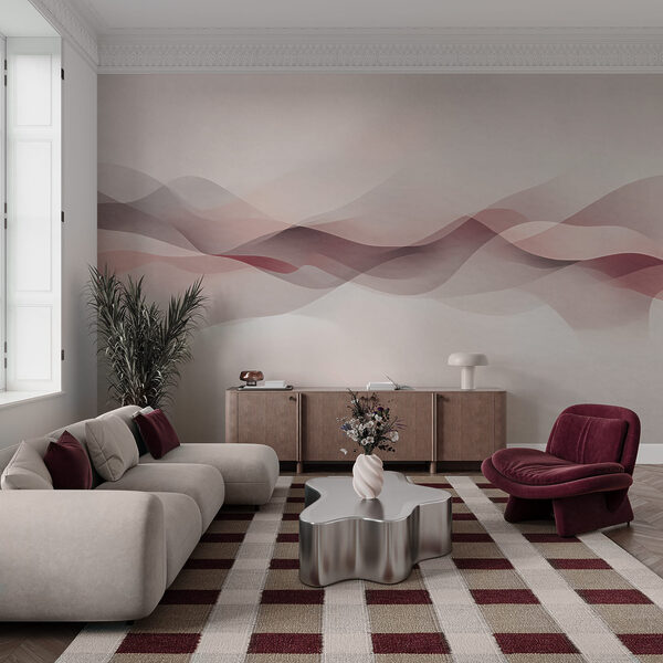 White background with pink and purple waves