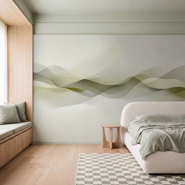 White background with green and grey waves Wall mural White background with green and grey waves