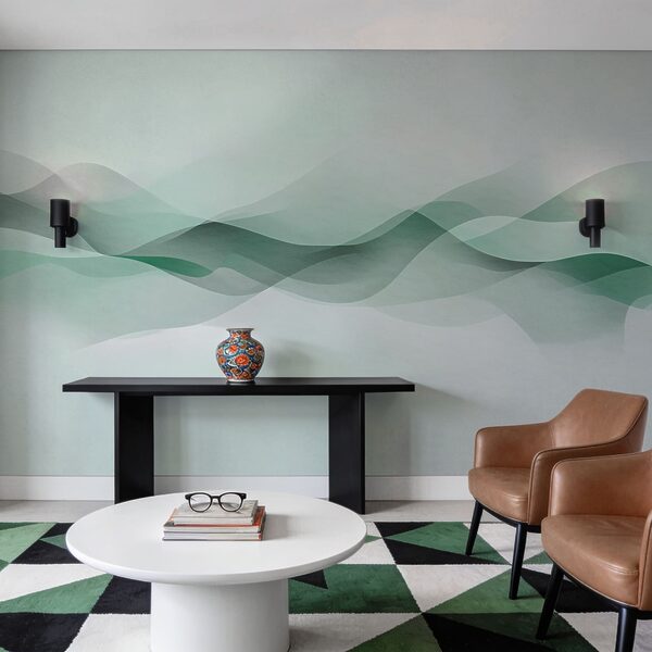 Green and white wavy lines Wall mural Green and white wavy lines