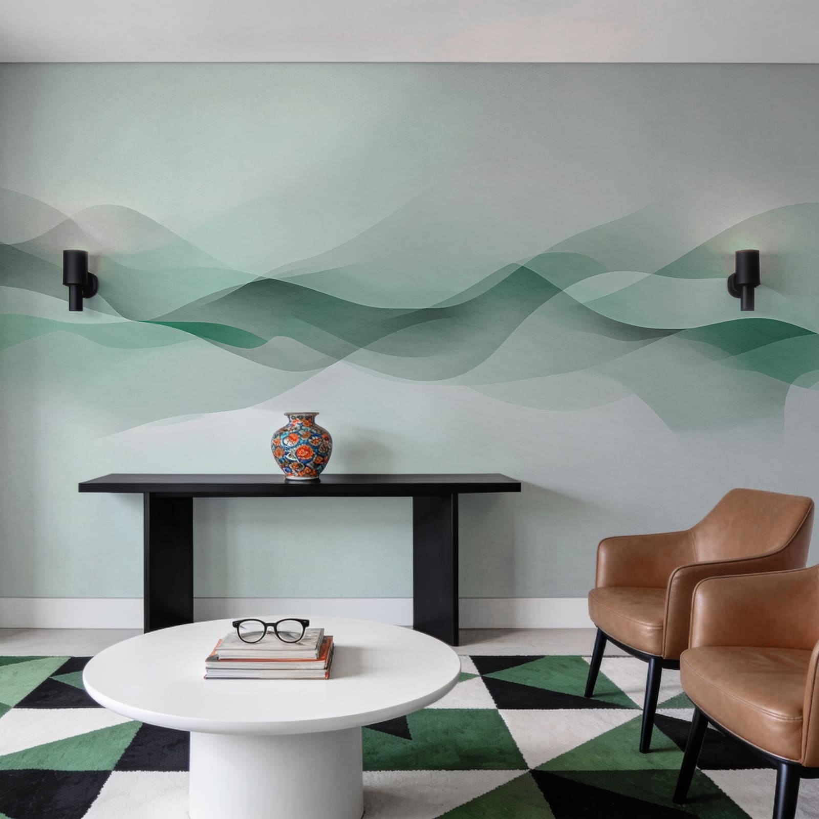 Green and white wavy lines Green and white wavy lines