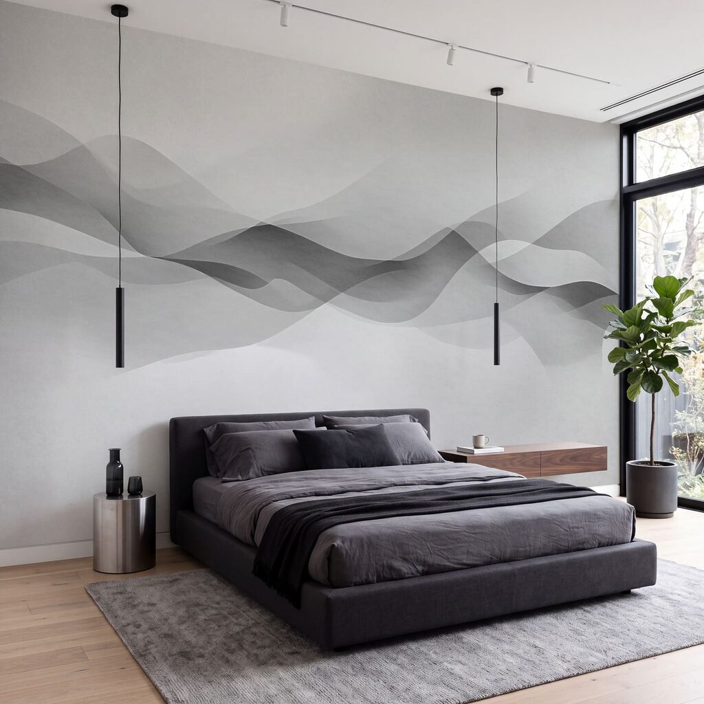 White background with black and white waves