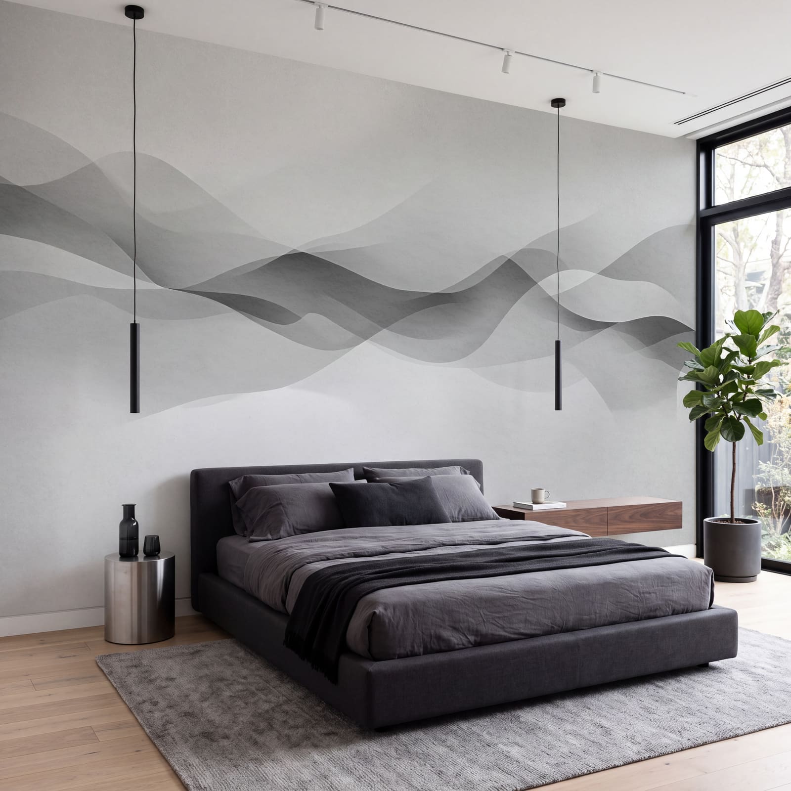 White background with black and white waves