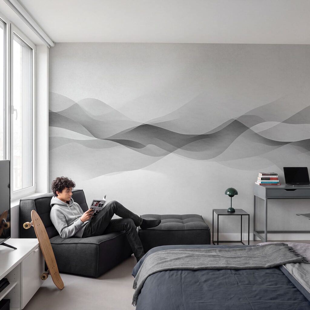 White background with black and white waves