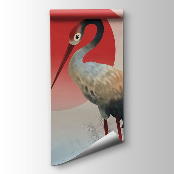 Two birds standing in front of a red sun Two birds standing in front of a red sun