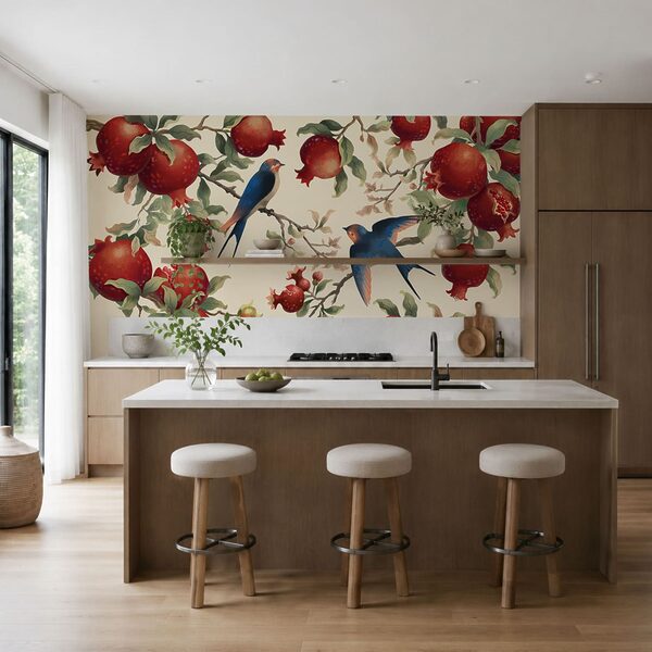 Birds on a branch with fruits Wall mural Birds on a branch with fruits