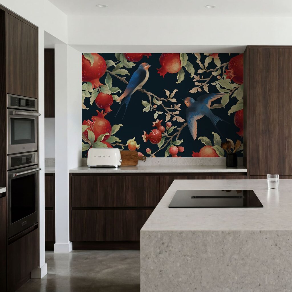 Painting of birds on a branch with fruits Painting of birds on a branch with fruits