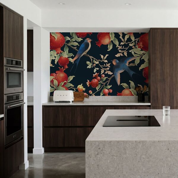 Painting of birds on a branch with fruits Painting of birds on a branch with fruits
