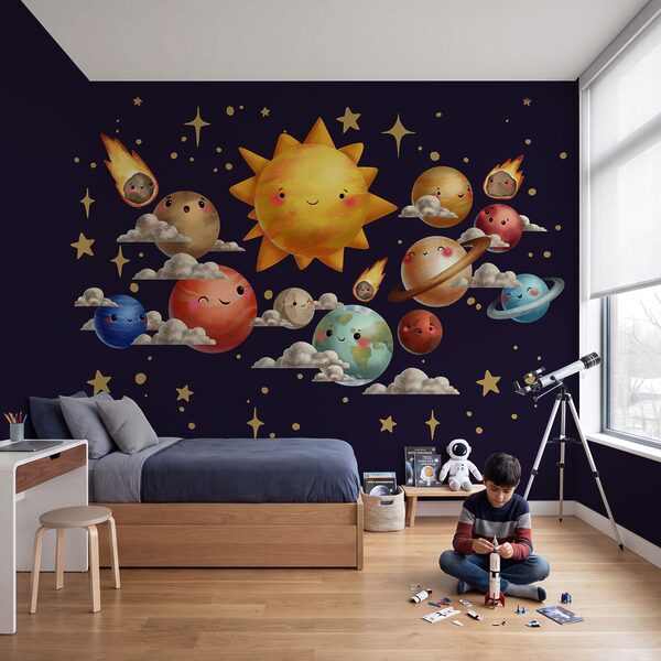 Cartoon planets and sun Wall mural Cartoon planets and sun
