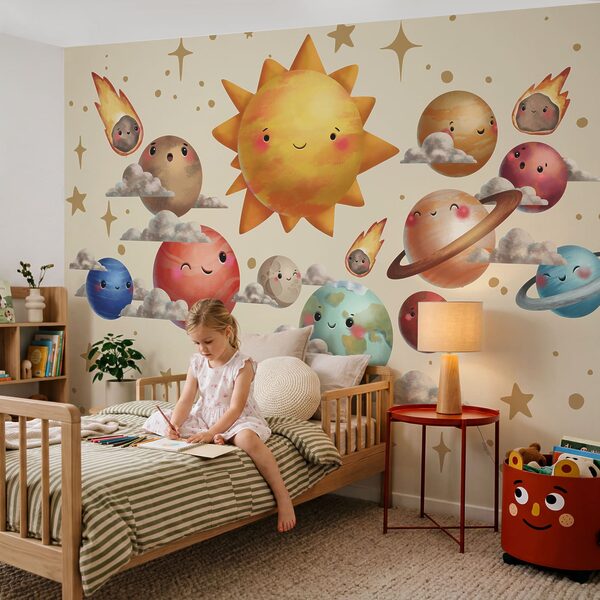 Cartoon planets in the sky Wall mural Cartoon planets in the sky