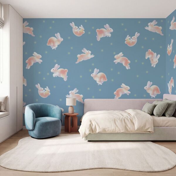 Group of rabbits on a blue background Group of rabbits on a blue background