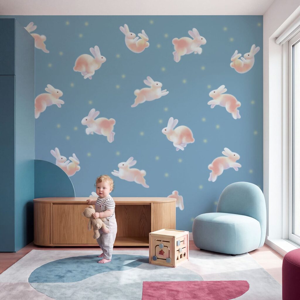 Group of rabbits on a blue background Group of rabbits on a blue background