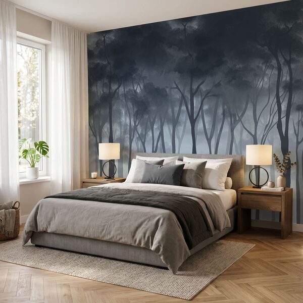 Group of trees in fog Wall mural Group of trees in fog