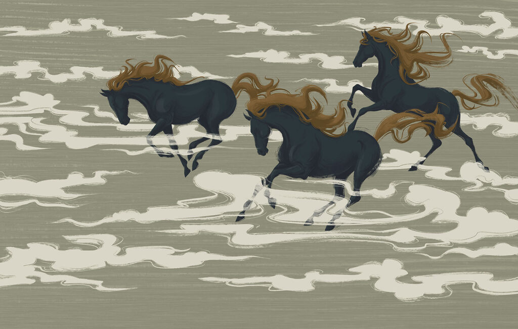 Wall mural Group of horses running in the clouds (SKU: t00997) Wall mural Group of horses running in the clouds (SKU: t00997)