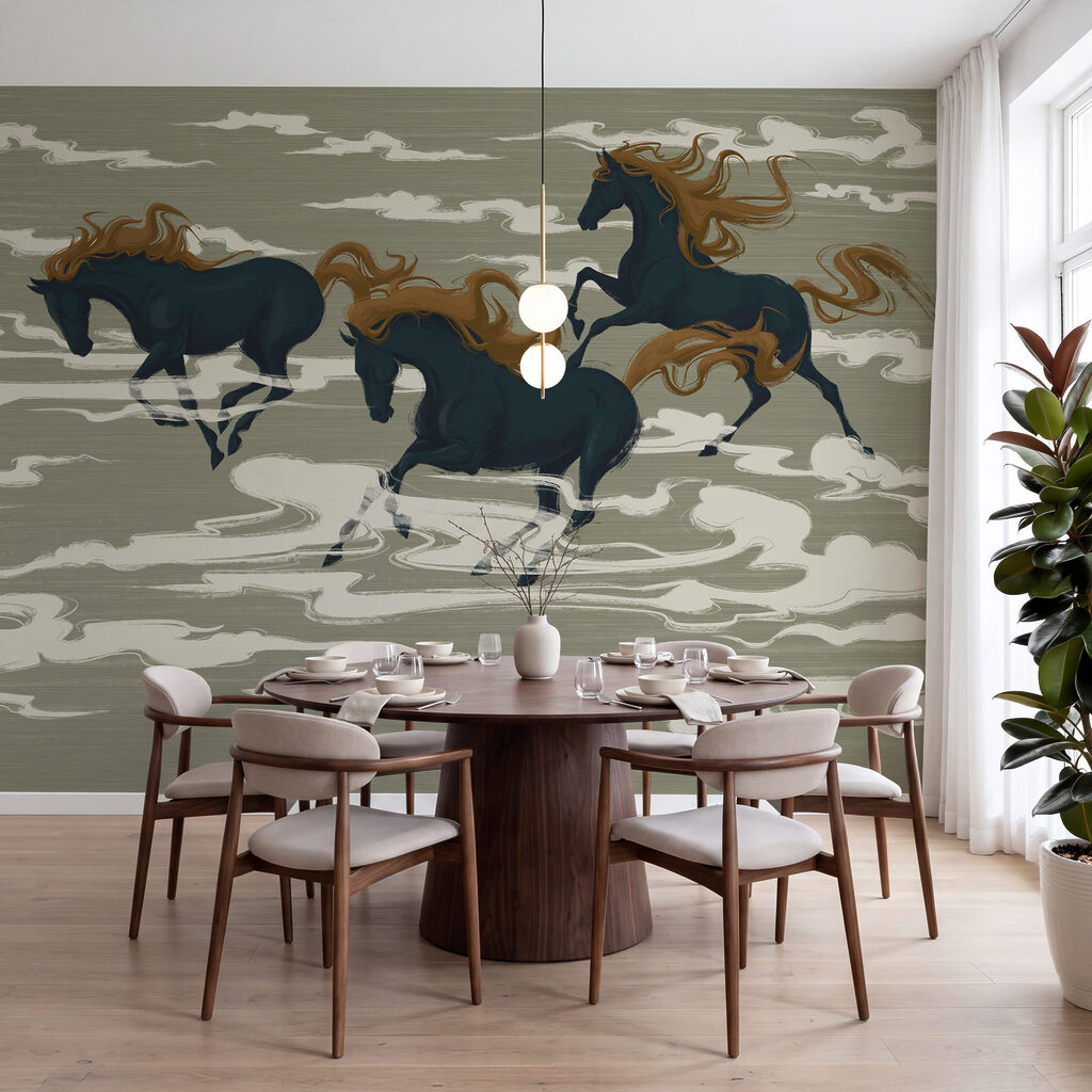 Wall mural Group of horses running in the clouds (SKU: t00997) Wall mural Group of horses running in the clouds (SKU: t00997)