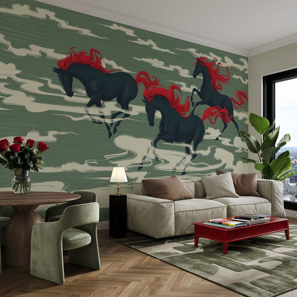 Wall mural Group of horses running in water (SKU: t00997v3) Wall mural Group of horses running in water (SKU: t00997v3)