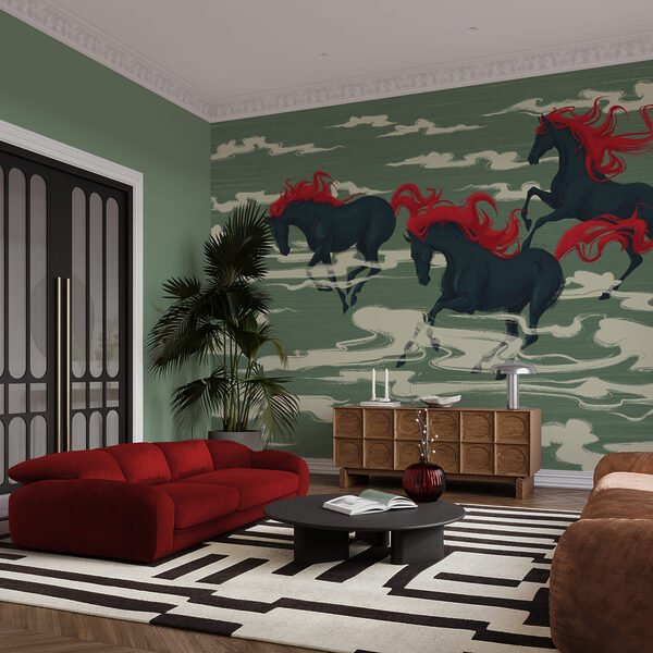 Wall mural Group of horses running in water (SKU: t00997v3) Wall mural Group of horses running in water (SKU: t00997v3)