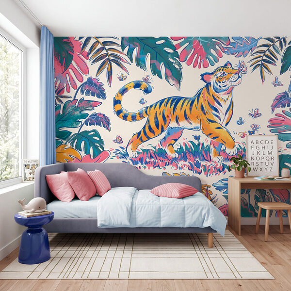 Wall mural Tiger with butterflies in its mouth (SKU: t01032)