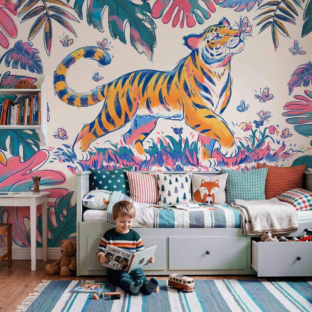 Wall mural Tiger with butterflies in its mouth (SKU: t01032)