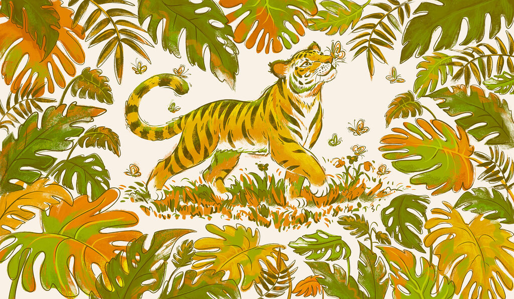 Wall mural Tiger with butterflies in its mouth (SKU: t01032v1) Wall mural Tiger with butterflies in its mouth (SKU: t01032v1)