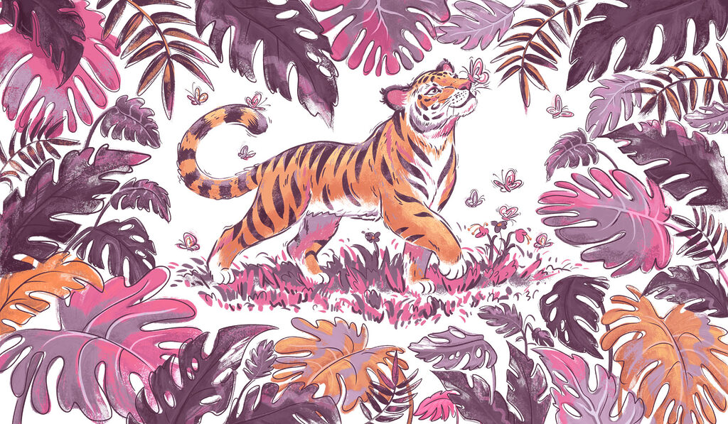 Wall mural Tiger with butterflies in its mouth (SKU: t01032v2) Wall mural Tiger with butterflies in its mouth (SKU: t01032v2)