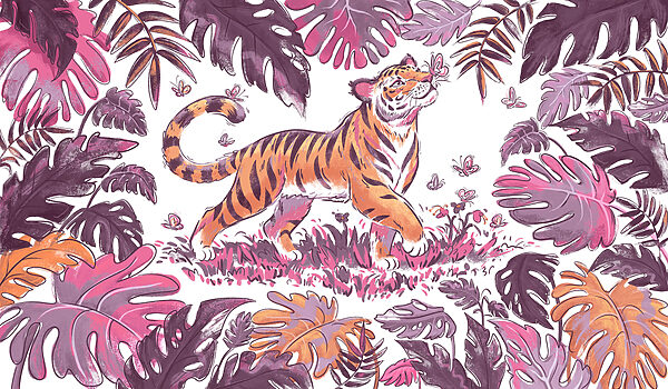 Wall mural Tiger with butterflies in its mouth (SKU: t01032v2) Wall mural Tiger with butterflies in its mouth (SKU: t01032v2)
