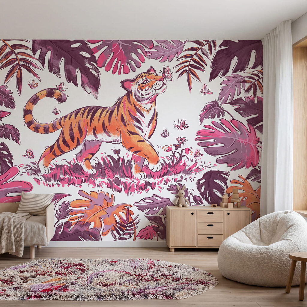 Wall mural Tiger with butterflies in its mouth (SKU: t01032v2) Wall mural Tiger with butterflies in its mouth (SKU: t01032v2)