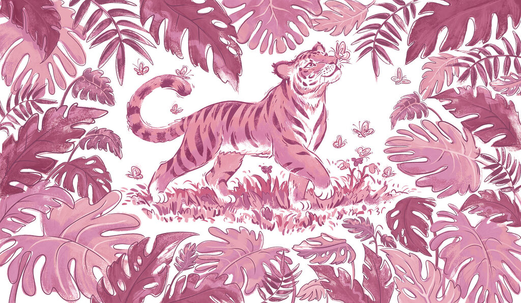 Wall mural Tiger with butterflies in its mouth (SKU: t01032v4) Wall mural Tiger with butterflies in its mouth (SKU: t01032v4)