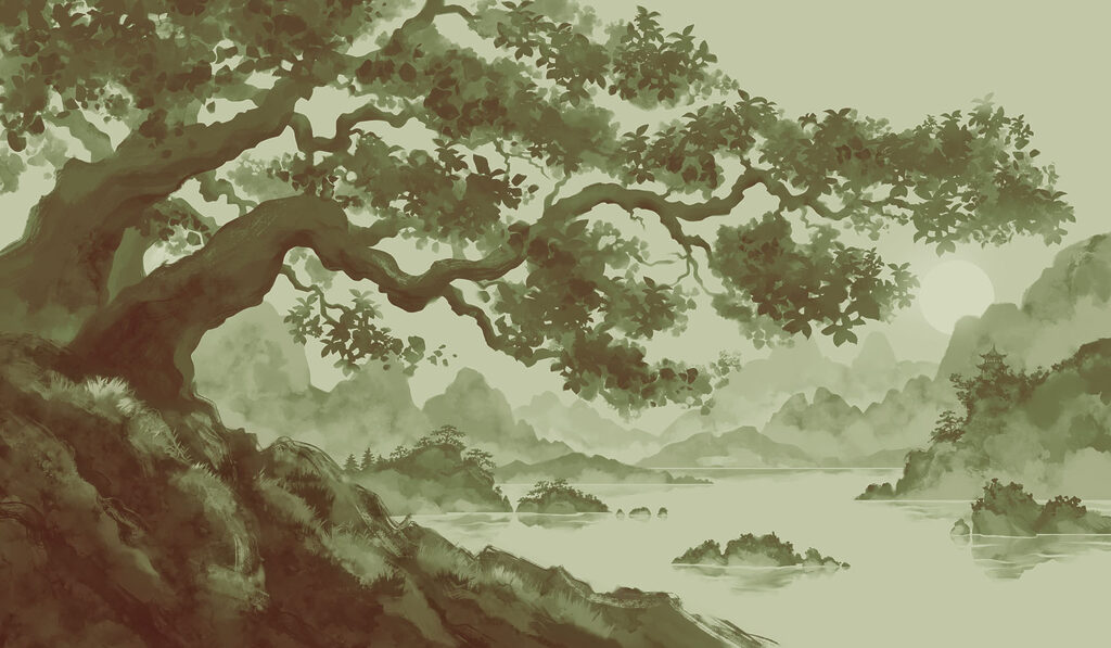 Wall mural Tree with a river and mountains (SKU: t01034v2) Wall mural Tree with a river and mountains (SKU: t01034v2)