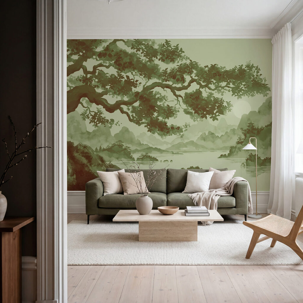 Wall mural Tree with a river and mountains (SKU: t01034v2) Wall mural Tree with a river and mountains (SKU: t01034v2)