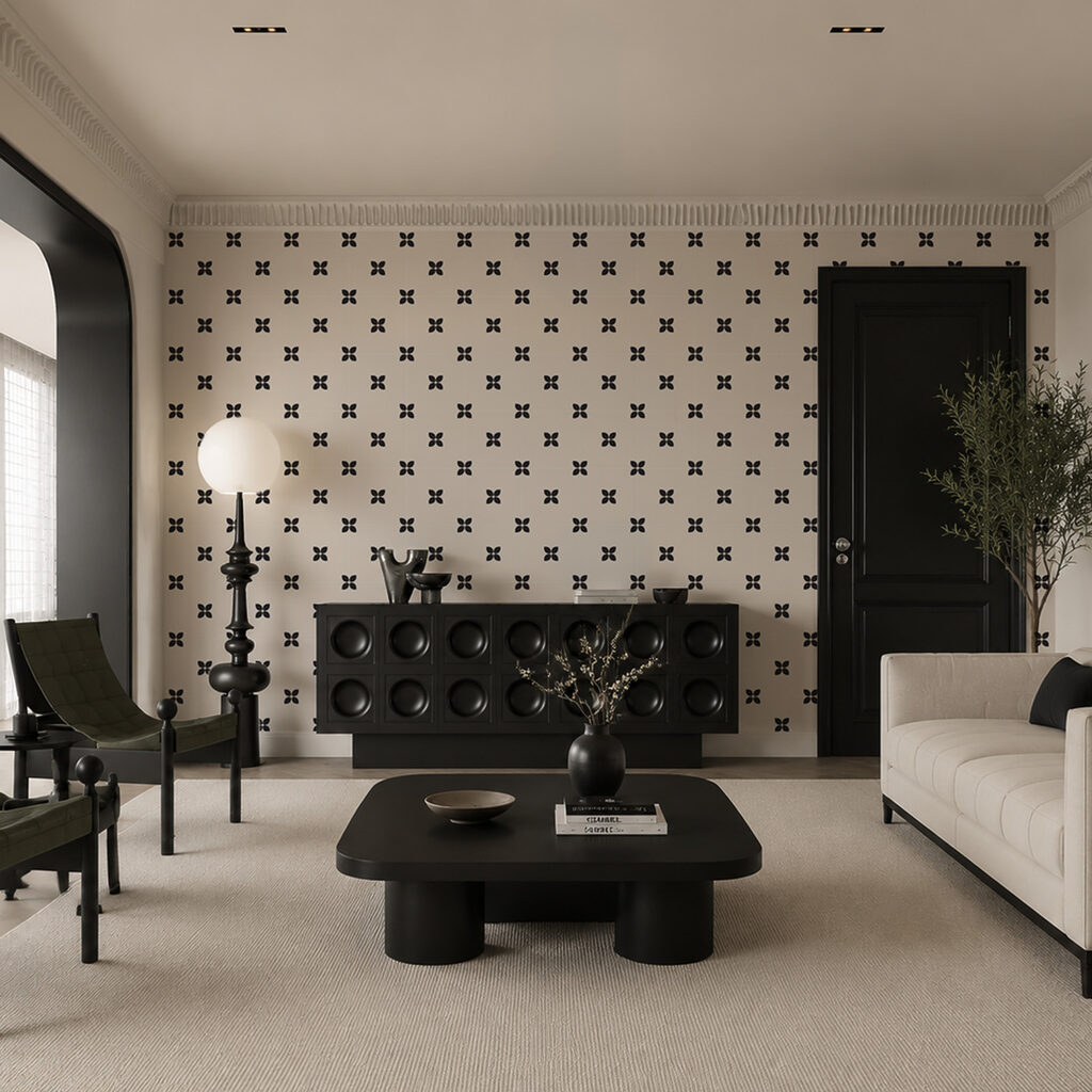 Wall mural Pattern of small black and white flowers (SKU: t01066) Wall mural Pattern of small black and white flowers (SKU: t01066)
