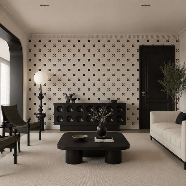 Wall mural Pattern of small black and white flowers (SKU: t01066) Wall mural Pattern of small black and white flowers (SKU: t01066)